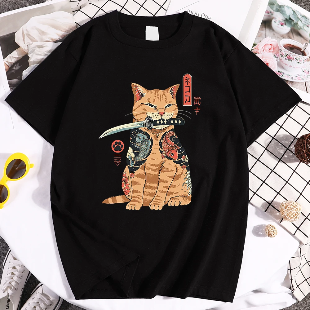 Футболка Pisica Ukiyo e мужская с принтом модная повседневная тенниска в стиле