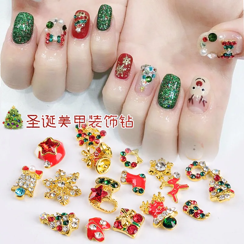 

5pcs Nail Art Christmas Alloy Jewelry Nail Patch Snow Bell Christmas Nail Art Charms Rhinestone for DIY Nail Art Decorations #DK