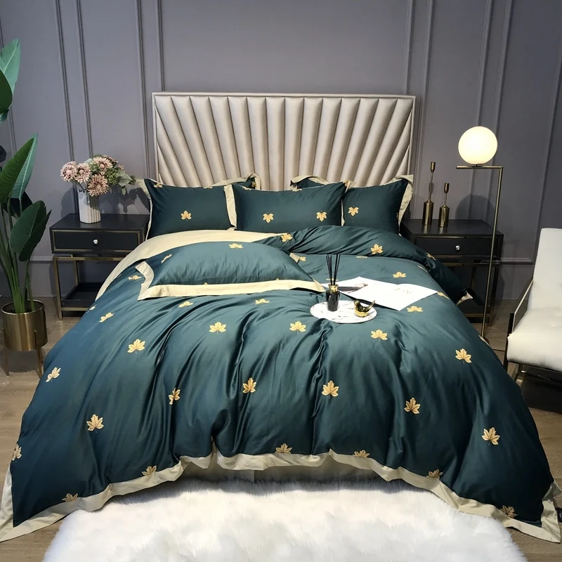 Зеленый ботанический растительный лист пододеяльник наволочка 4 шт Королевский