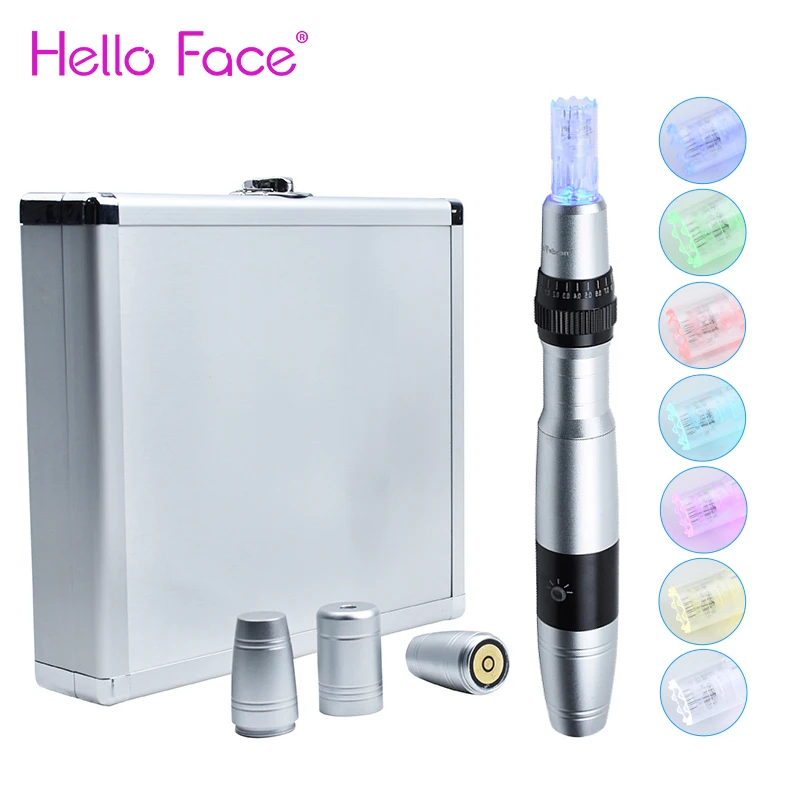 Дерма Пен светодиодный фотон 7 цветов Электрический микро иглы инструмент с 2