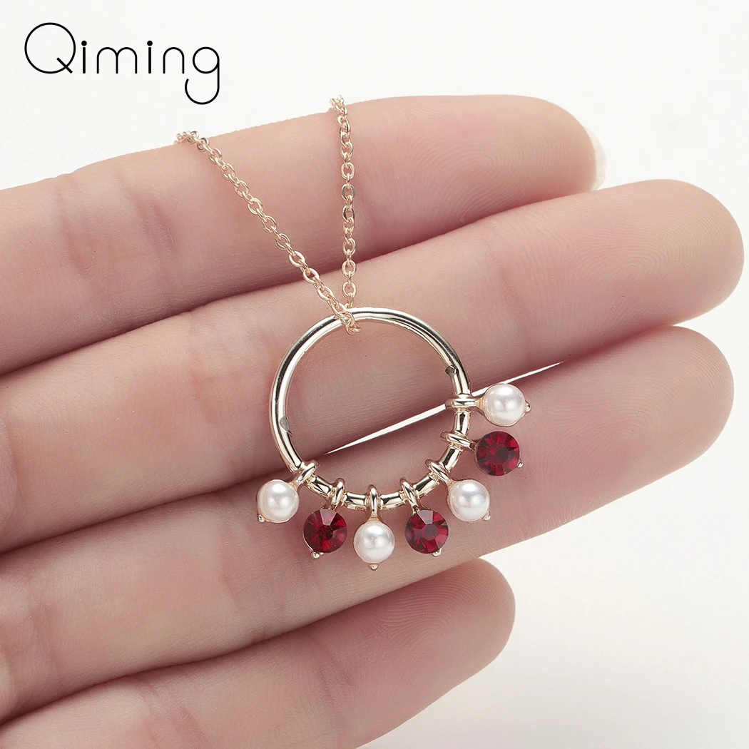 Женское Ожерелье с красным камнем винтажное ожерелье круглой формы жемчугом в