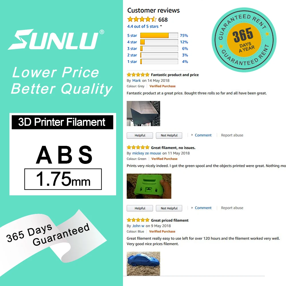 SUNLU ABS 1 75 мм новая нить 2.2LBS/1 кг с катушкой 3d принтер нити печать заправки для детей