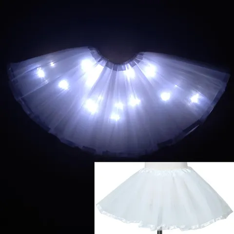 Новинка 2024, яркая светодиодная юбка для девочки, Женская юбка, детский балетный танец, Рождество, белый цвет