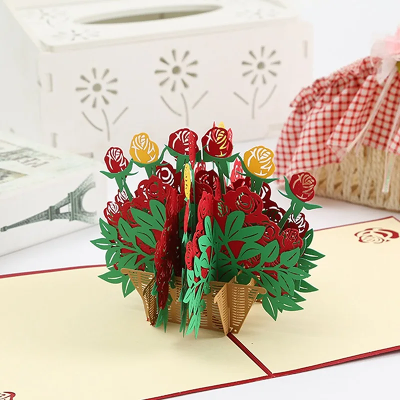 1 Набор креативных 3D открыток с цветком розы бумажная поздравительная открытка