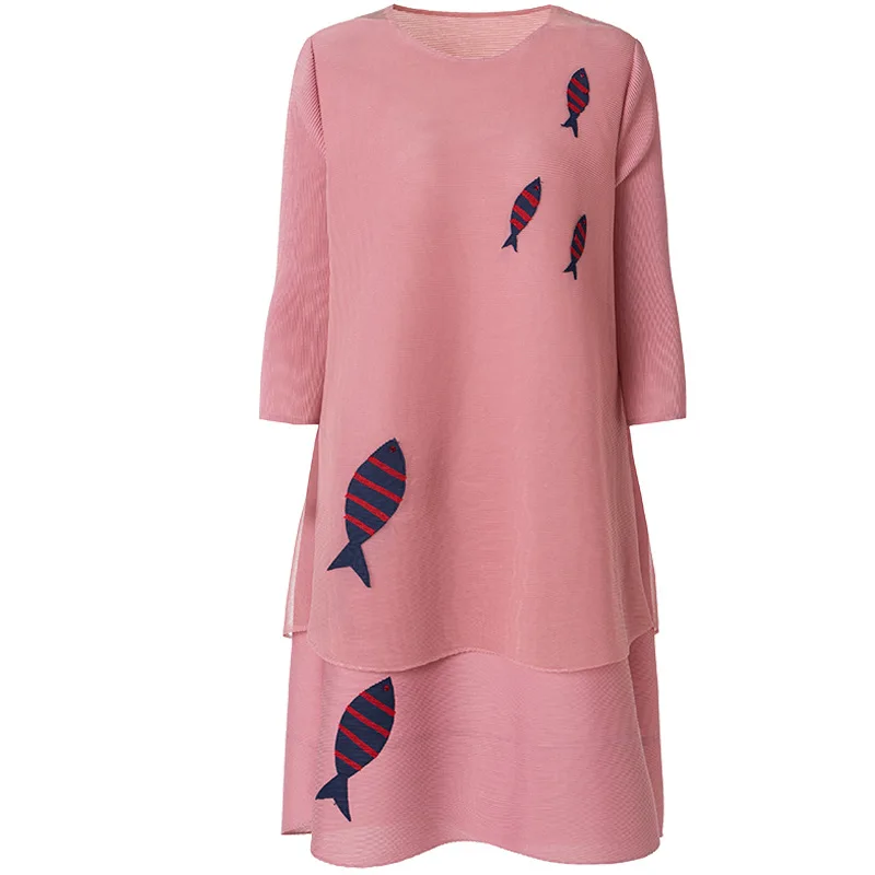 

Fake Two Fold Dress Spring New Women's Loose Large Embroidered A-line Dress