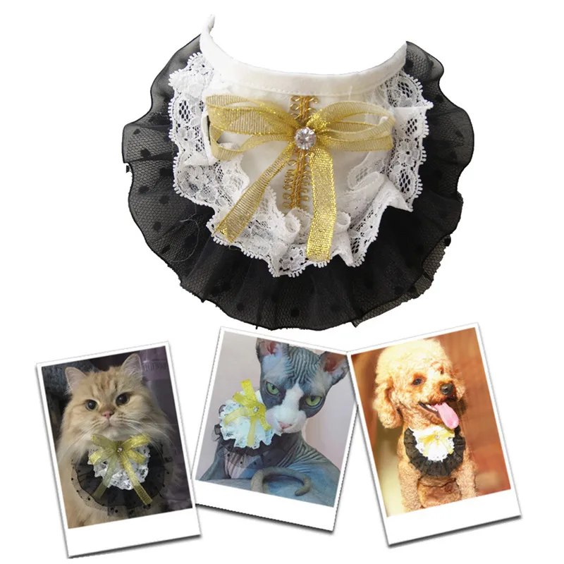 Регулируемый черный кружевной шейный платок для домашних животных шарф кошка