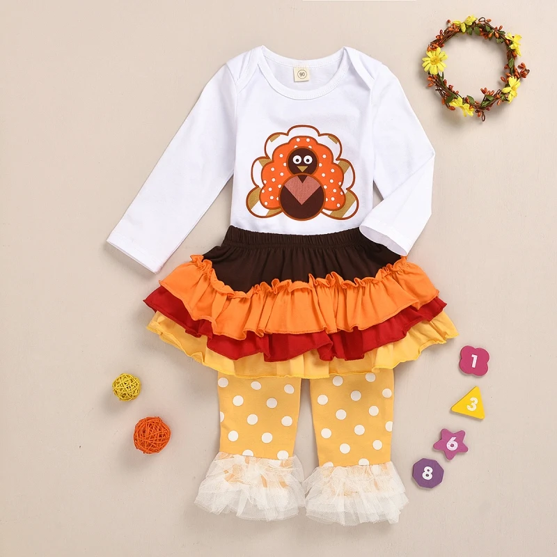 

Newborn Baby Girl Clothes Set Thanksgiving Day Outfit Infant My First Print Romper+Tutu Skirts+Leg Warmers 3-piece Outfits Sets