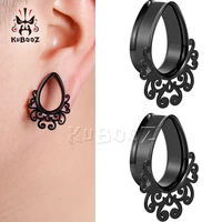kubooz popular trendy stainless steel black flower vine ear tunnels gauges expanders body piercing jewelry ear plugs stretchers
