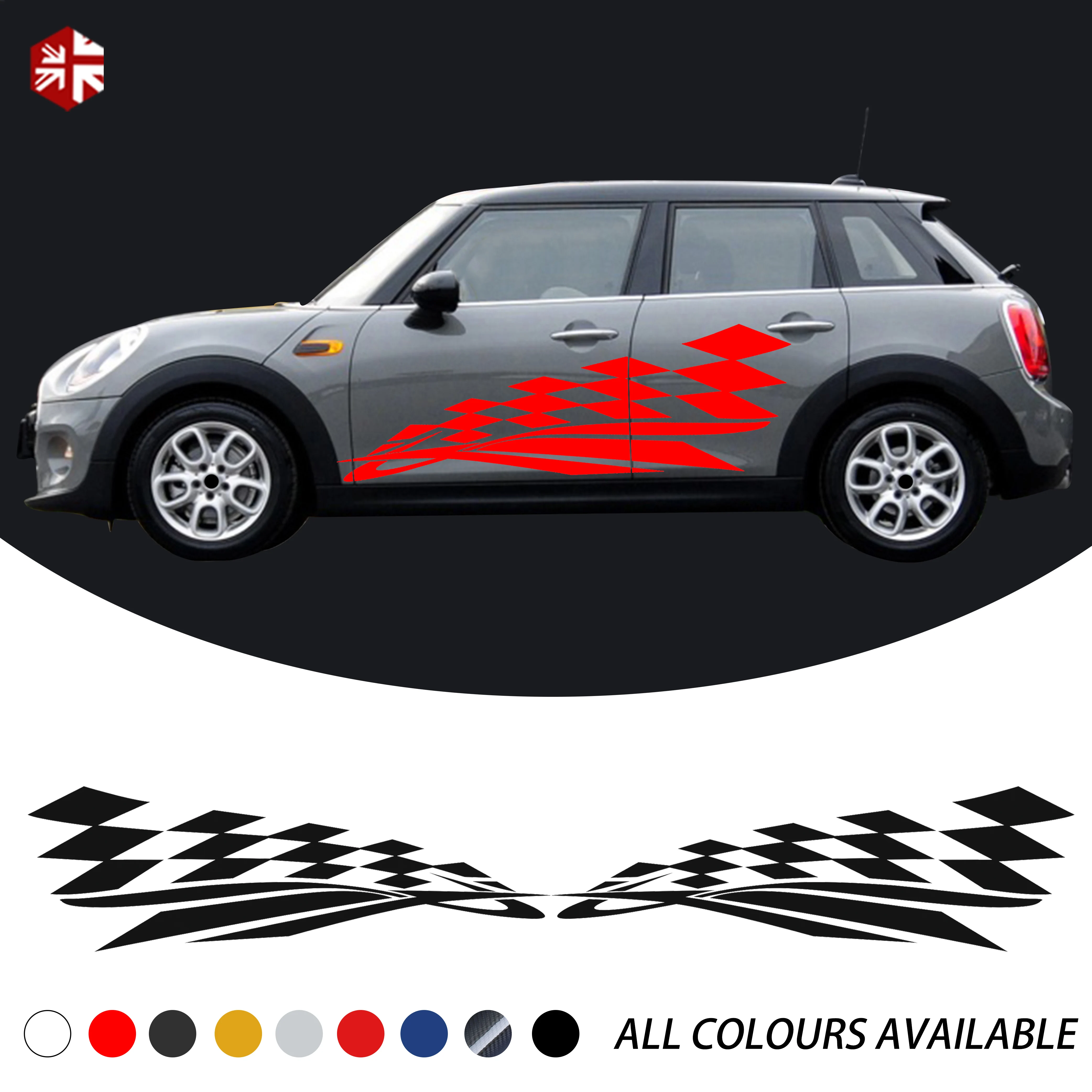 

2X клетчатый флаг Стайлинг двери автомобиля боковые полосы тела Виниловая наклейка для MINI Cooper S F55 2014-present One JCW аксессуары