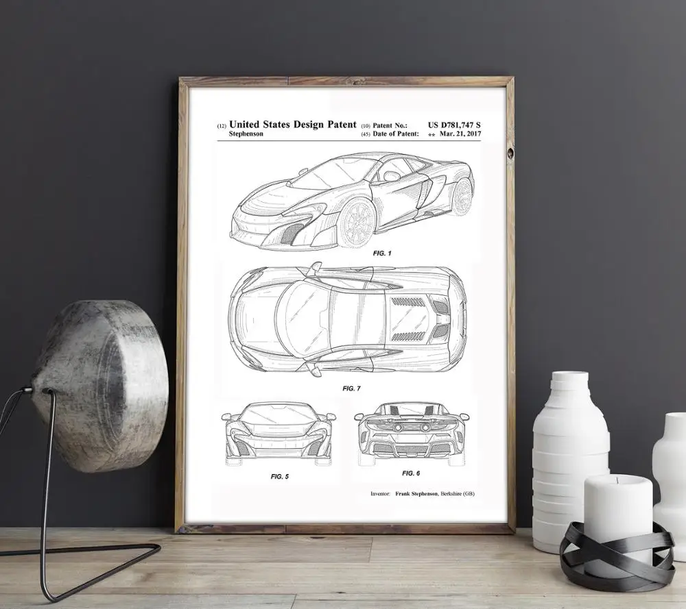 Патент на машину для McLaren художественный спортивный автомобиль холст настенный
