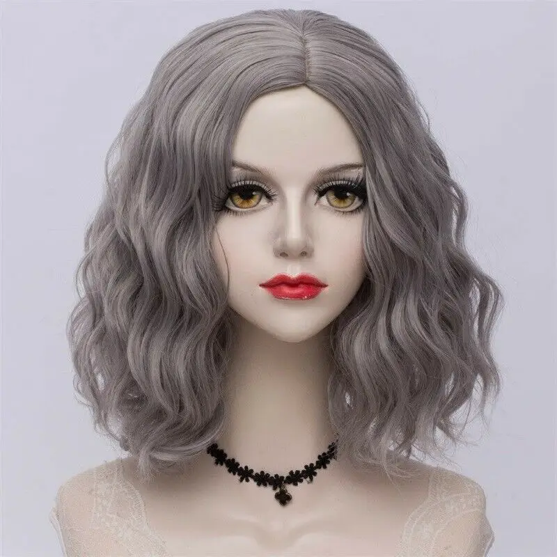gray wig 27 стиль радуги многоцветные Хэллоуин 35 см вьющиеся синтетические парик Лолита Средний Омбре вечерние Косплей - Цвет: gray wig