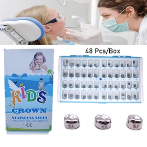 48 шт.кор. стоматологические предварительно малыш начальной молярная Корона Нержавеющаясталь временные коронки зубы защиты стоматологии терапия Набор