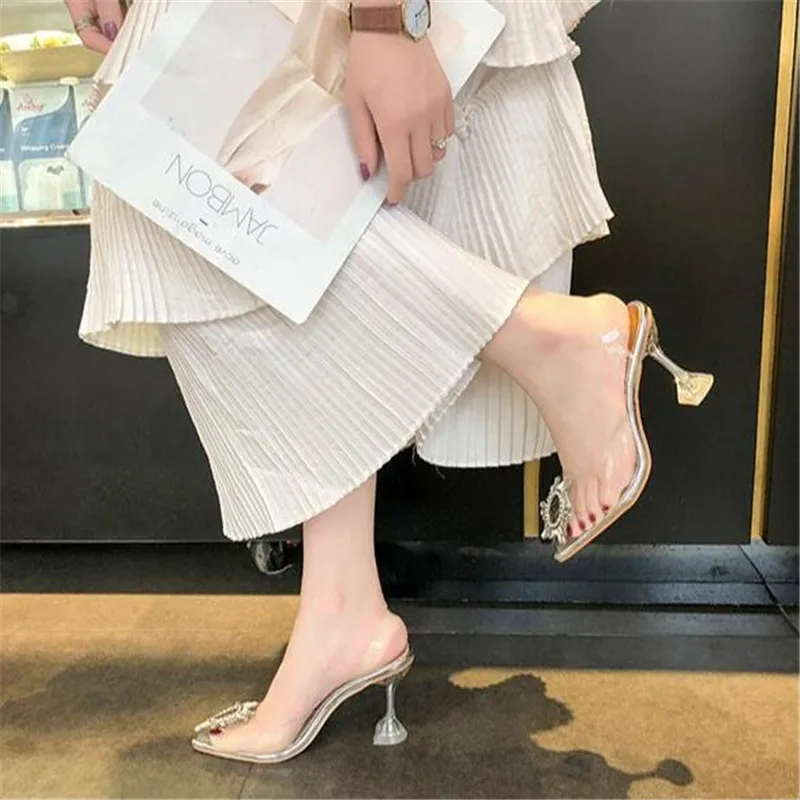 Туфли-лодочки женские прозрачные высокий каблук заостренный носок без застежки