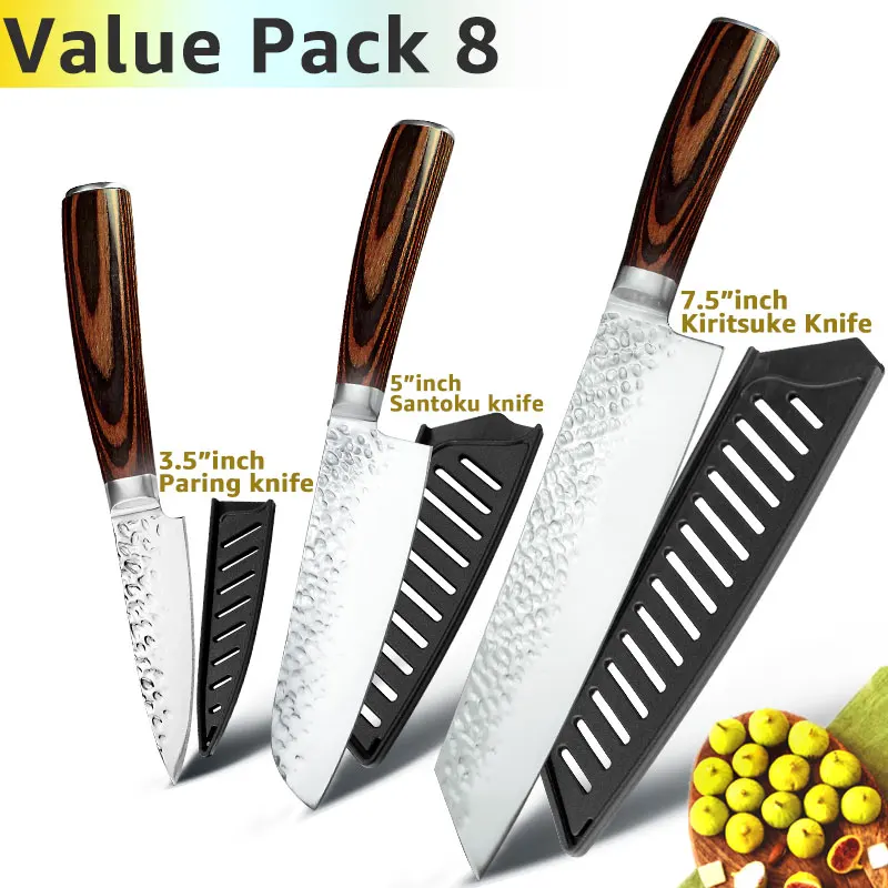 Value pack 8 Кухонный нож, 8 дюймов, профессиональные японские поварские ножи 7CR17 440C, высокоуглеродистая Нержавеющая сталь, нож для мяса, нож сантоку - Цвет: Value pack 8