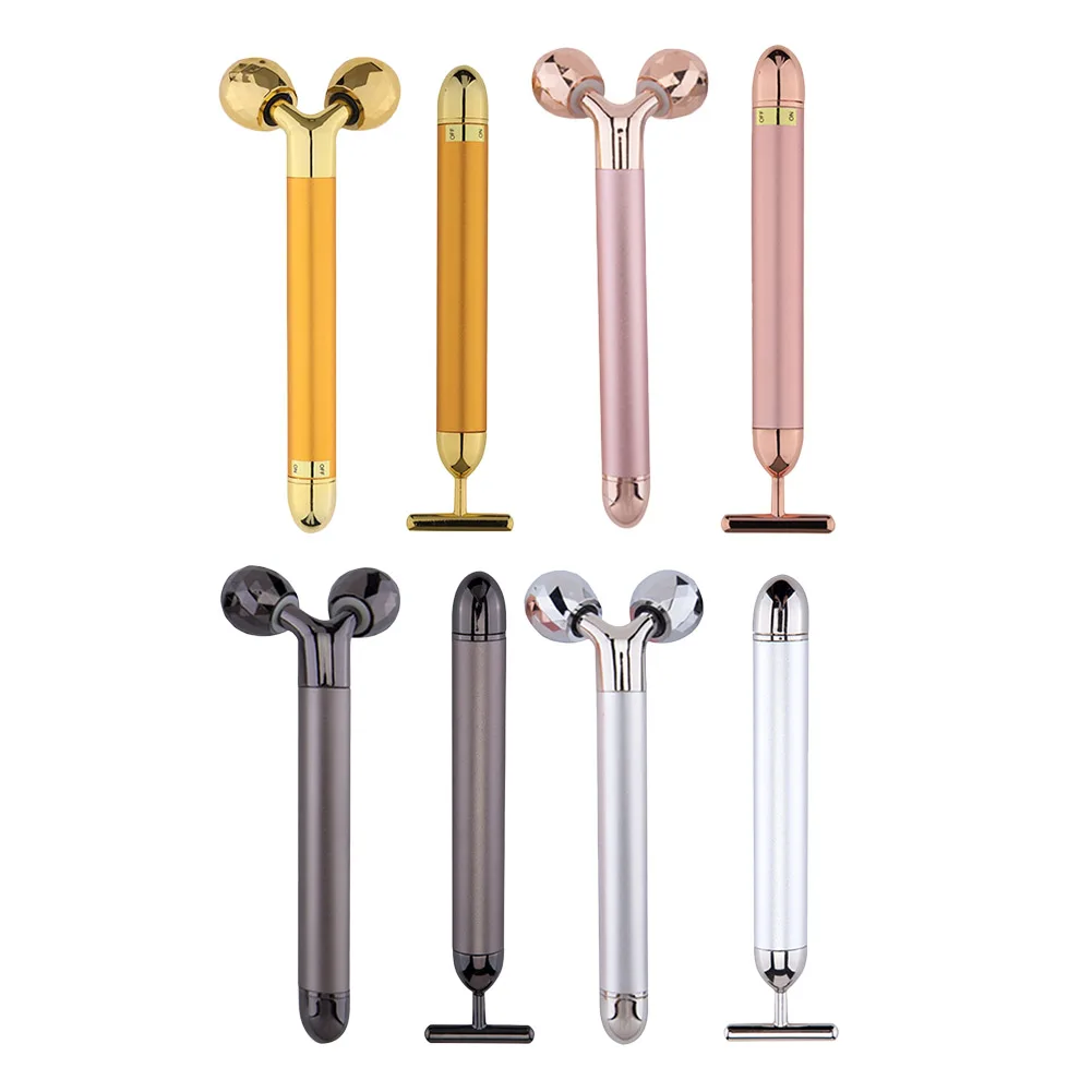 2 in 1 Energy Beauty Bar 24k Golden Vibrating Facial Roller Massager Face Lifting Anti-wrinkle Skin Care Gemstone Ball | Красота и