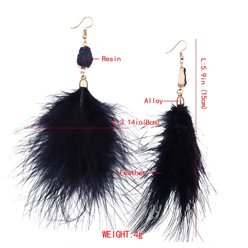 

1 Pair Elegant Fluffy Feather Earrings Statement Pearl Chain Long Dangle Drop Earrings Jewelry For Women Boho