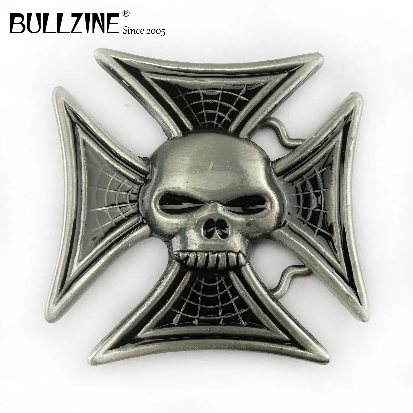 Bullzine оптовая продажа Череп с поперечным пряжки ремня оловянной отделкой FP 02046 1
