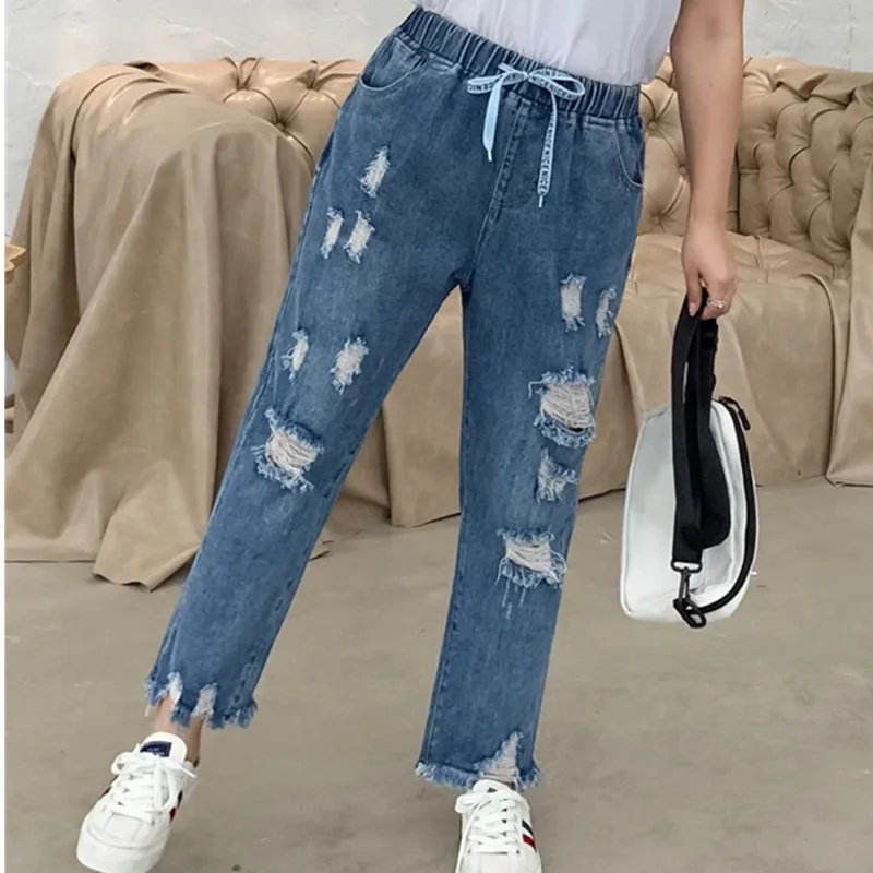 Джинсы с высокой талией женские рваные джинсы бойфренда размера плюс 6XL 7XL 8XL