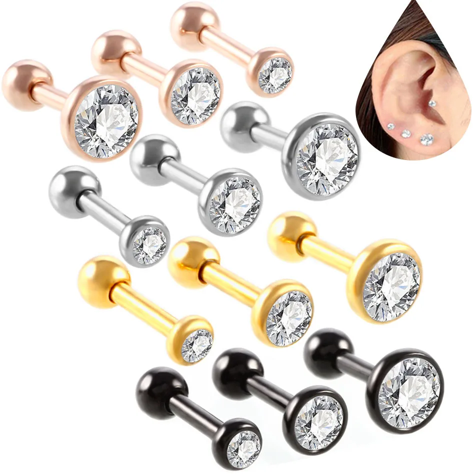 

3pc CZ Stud Piercing Moon Star Cartilage Earring Conch Tragus Stud Helix Cartilage Piercing Jewelry