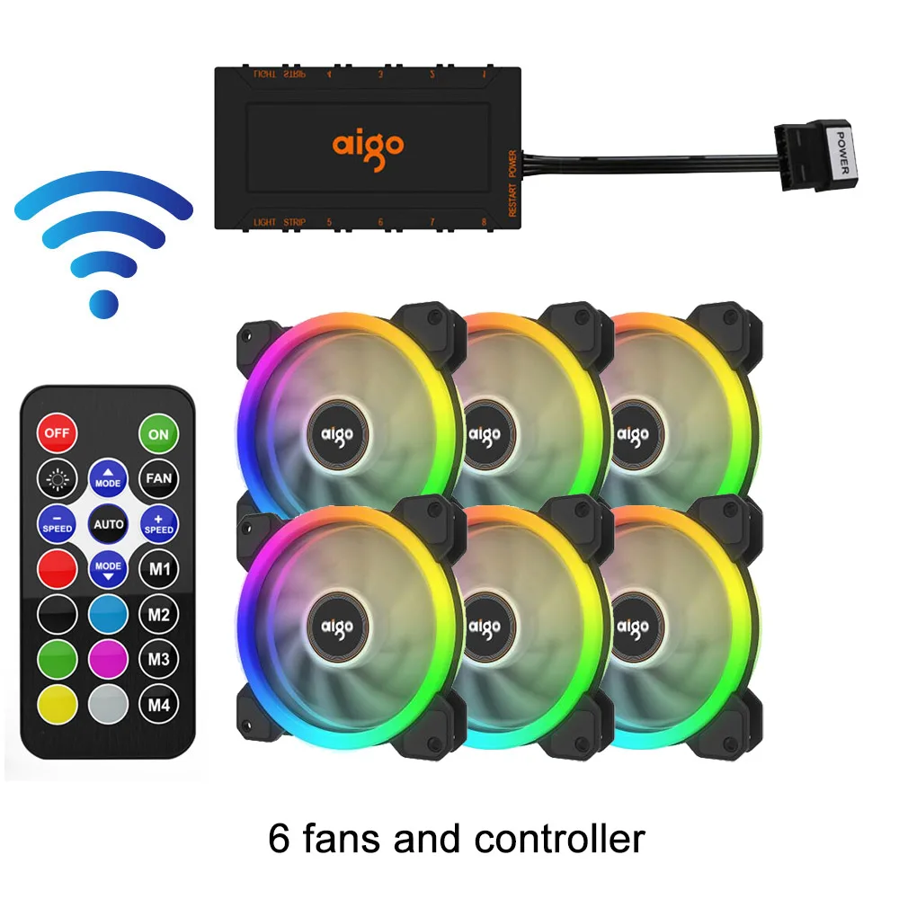 6 fans and IR Remote Aigo DR12 120 мм кулер вентилятор двойной Aura RGB PC Вентилятор охлаждения для компьютера бесшумный игровой чехол с ИК-пультом дистанционного управления am3 am4 - Цвет лезвия: 6 fans and IR Remote