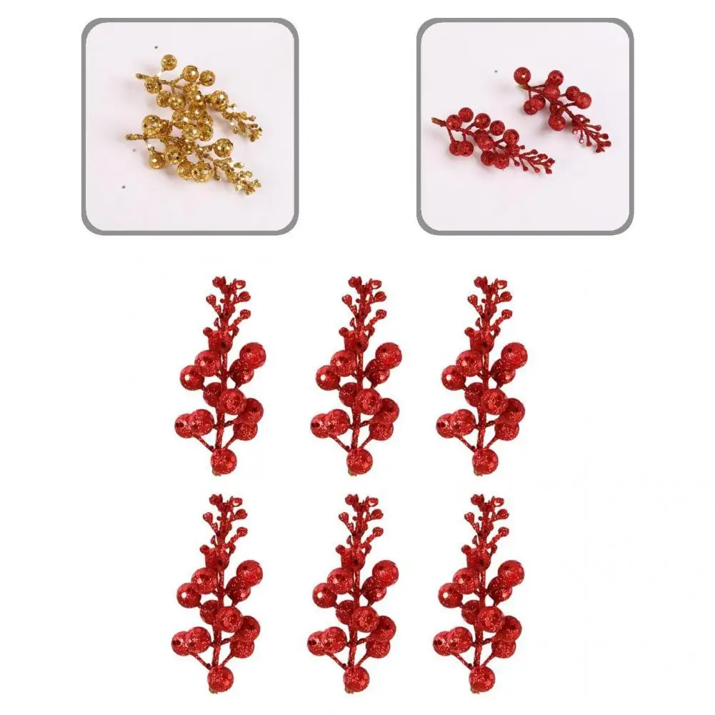 

Beauty Berry Branches Easy to Operate 3 Colors Xmas Tree Filler Ornaments Xmas Flower Branch Christmas Berries 6Pcs