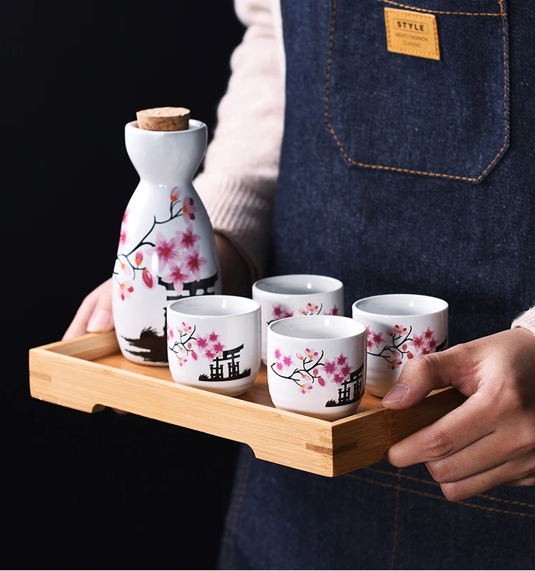 

Sakura Pattern Japanese Sake Sets Wine Bottle Cups Sets For Bar Ceramic Drinkware