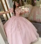 Изысканные розовые платья Quinceanera, бальное платье с бисером, кружевное платье для выпускного вечера, дешево, модель 2020 года, милые вечерние платья на 15 лет