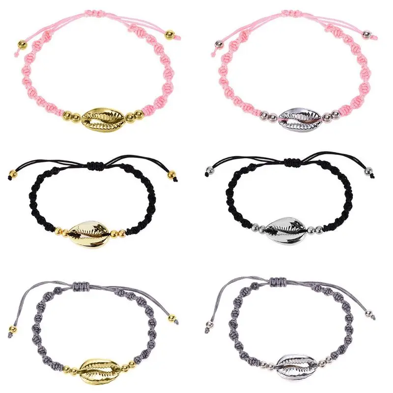 

Hot Sale Shell Bracelet Braided Rope Adjustable Unisex Alloy Shells Pendant Bangle Jewelry Gifts Women Men Couple Chain Casual