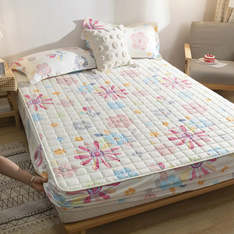 

Soft Sanding Thicken Quilted Mattress Cover All-inclusive Anti-slip Anti-mite Brushed Quilting Bed Cover Not Included Pillowcase