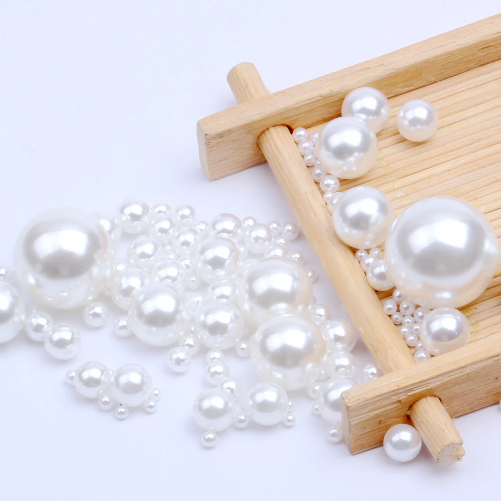 

1.5-18mm White Color Pearls High Shine No Hole Beads For Craft Art Round Imitation Resin Pearls DIY Crafts