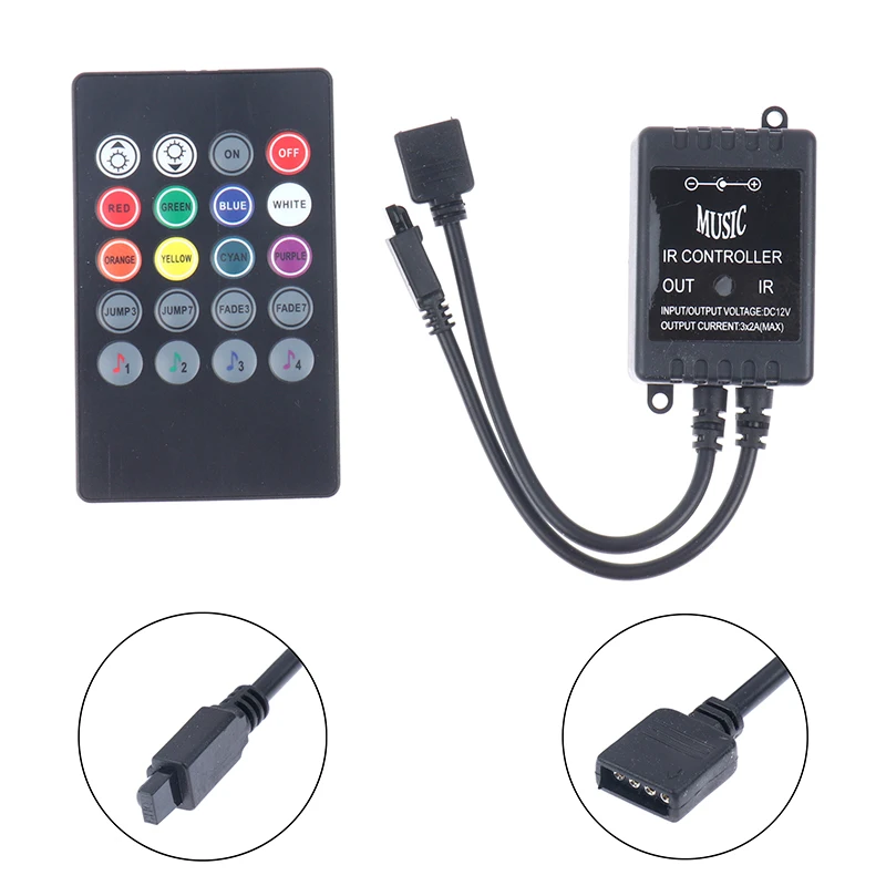 

20 Key 12-24V Music IRController Black Sound Sensor Remote For RGB LED Strip