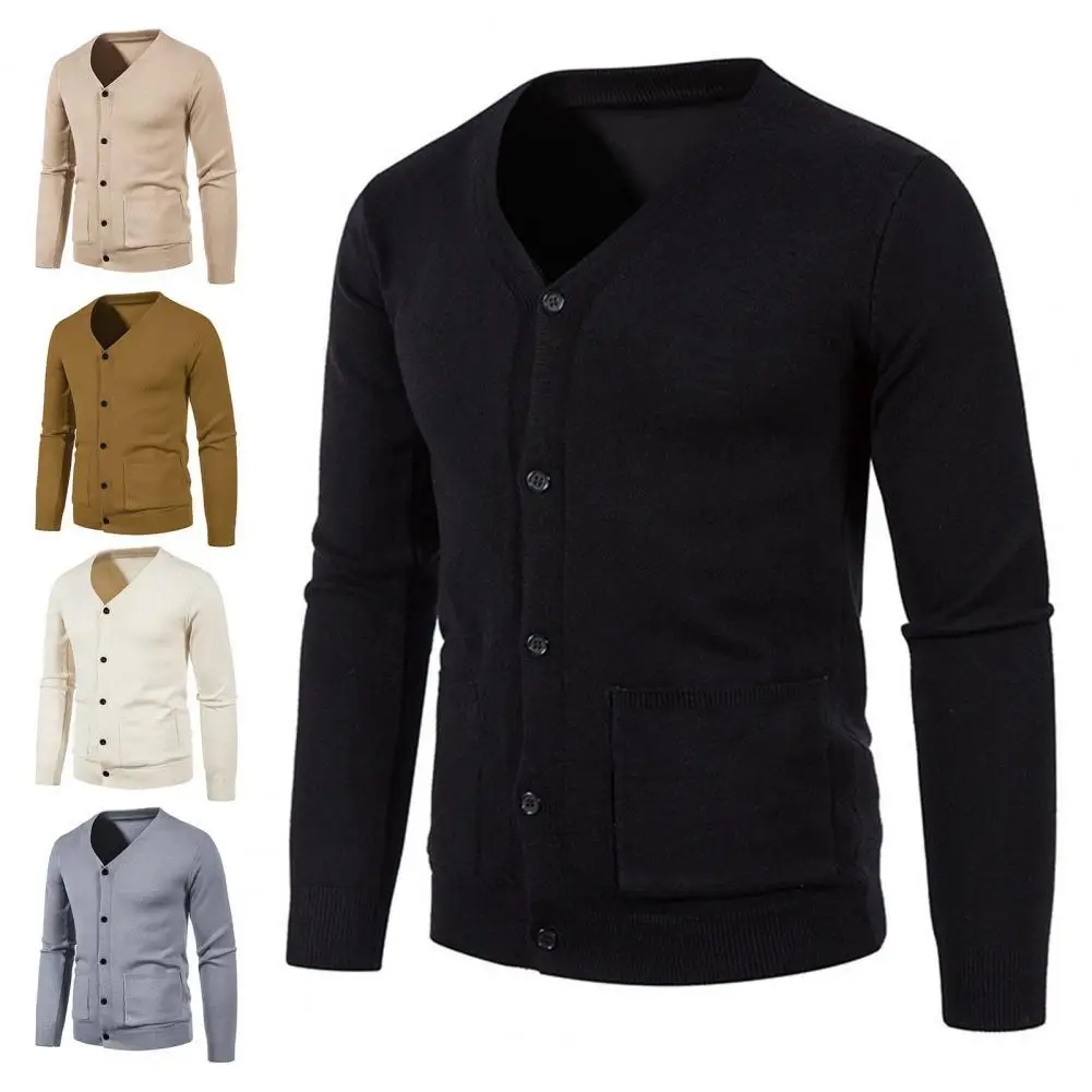 

Cardigan Simple Knitted Slim Coat Discolored Men Sweater Knitted for Fall