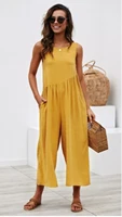 female new fashion cotton linen loose sleeveless backless solid wide leg jumpsuits women summer casual jumpsuit with pockets