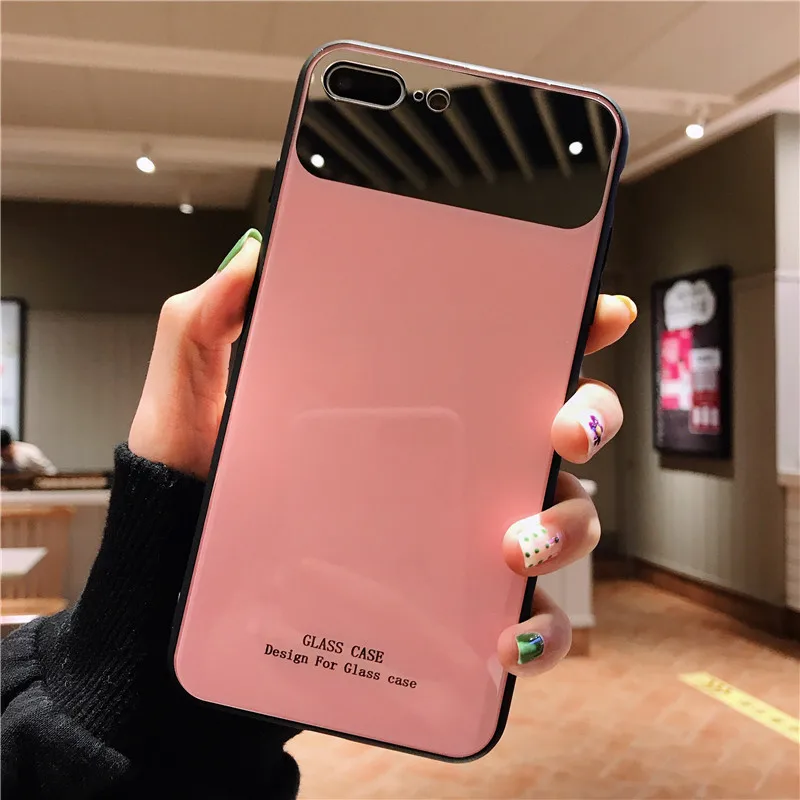 Однотонный зеркальный чехол для макияжа для iPhone XR XS MAX 7 8 Plus TPU+ PC задняя крышка стеклянный чехол для телефона для iPhone X 6 6S Plus 7 8 чехол - Цвет: D