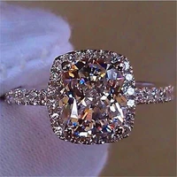 luxury female girl big crystal cz stone ring silver color white blue purple green wedding rings promise engagement ring