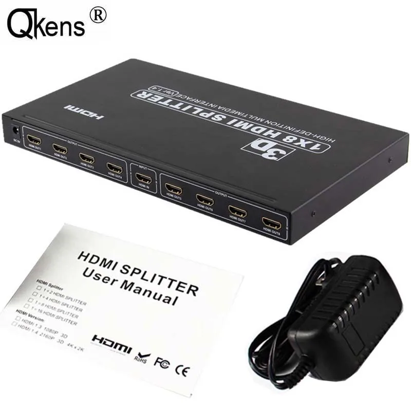 1x8 HDMI Splitter Full HD 1080P 4K 3D 4Kx2K 8 Output Audio Video Converter 1 To 8 for PS3 PS4 Xbox DVD TV Box To TV Projector