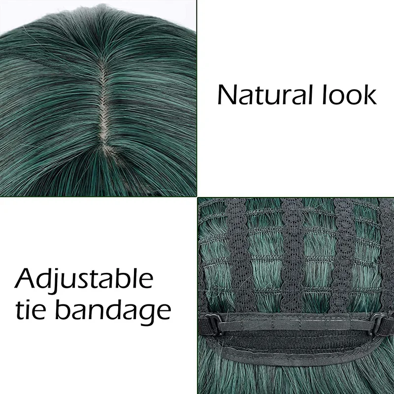 

GAKA Green Color Cute Cosplay Wigs Synthetic Natural Long Wavy Women's Wig with Bangs Heat Resistant Hair for Braiding