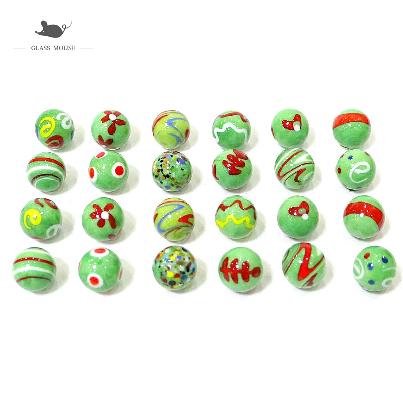 

24Pcs 16MM Custom Green Tone Rare Murano Glass Marbles Ball Creative Ornament Game Pinball Toys New Year Birthday Gifts For Kids