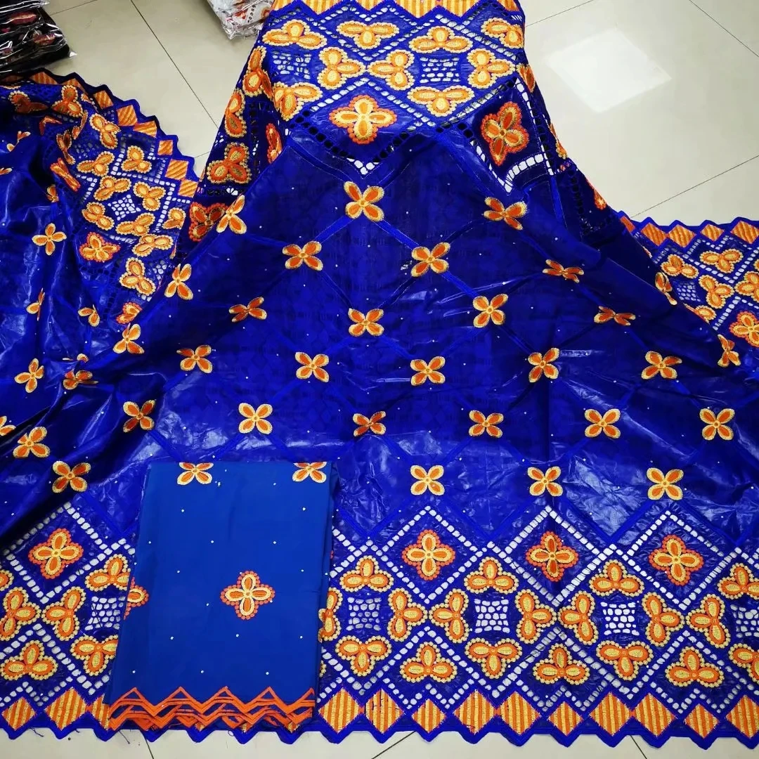 

Royal Blue African Lace Bazin Riche Fabric With Stone High Quality Embroidery French Bazin Lace Fabric For Nigerian Bridal Dress