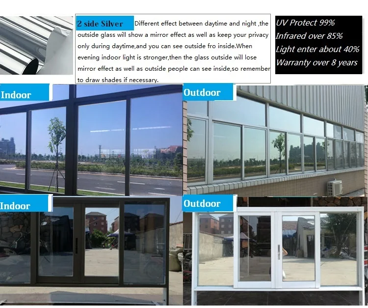 Оконная пленка односторонняя зеркальная стеклянная серебряная изоляция