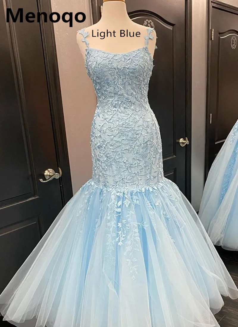 Женское вечернее платье русалка голубое Тюлевое с аппликацией на тонких