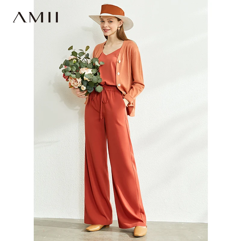 Amii Minimalist Summer Wide Leg Pants Women Casual High Waist Solid Loose Female Straight 12030043 | Женская одежда