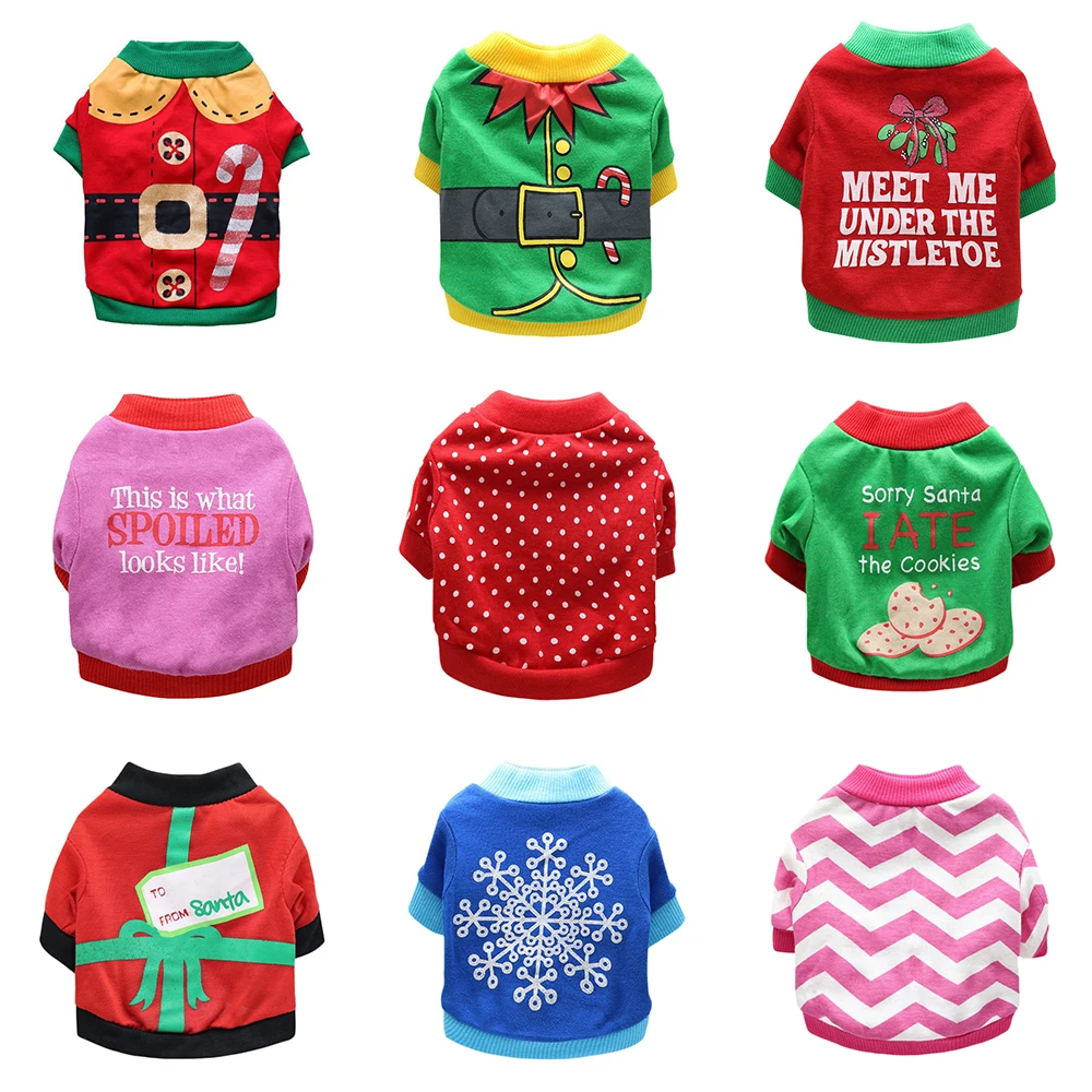 

Christmas Dog Clothes for Small Dogs Cute Printed Autumn Winter Pets tshirt Soft Puppy Dog Clothes Pet Cat Coat Cotton T Shirt