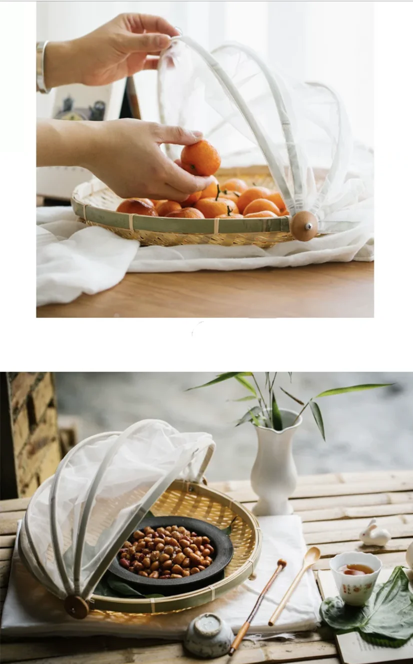Круглая корзина для фруктов, бамбуковая корзина для совка, поднос для фруктов, еды, овощей, Бамбуковые продукты, сито, домашние товары для дома на открытом воздухе