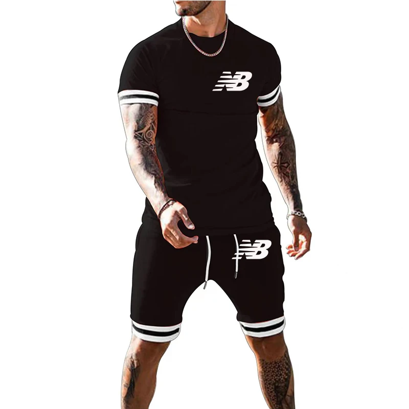 

Мужской спортивный костюм из 2 предметов, Повседневная Удобная Короткая Футболка с принтом и коротким рукавом и шорты, лето 2021