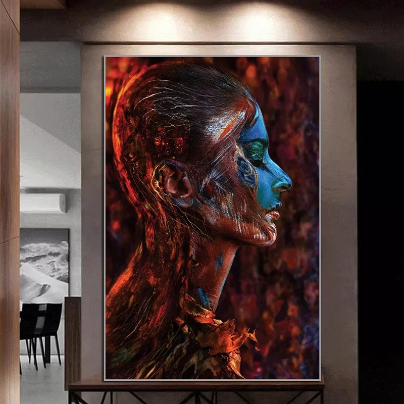

Woman With Red Body Frightened Portrait Canvas Paintings Print Posters Wall Art Pictures Living Room Luxury Home Decor Cuadros