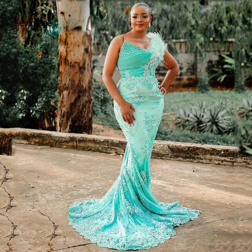 Sevintage Русалка арабское роскошное вечернее платье на одно плечо кружевное