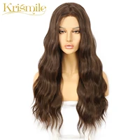 long synthetic lace front wigs brown color deep wave hair for women party cosplay drag queen daily high temperature celebrity