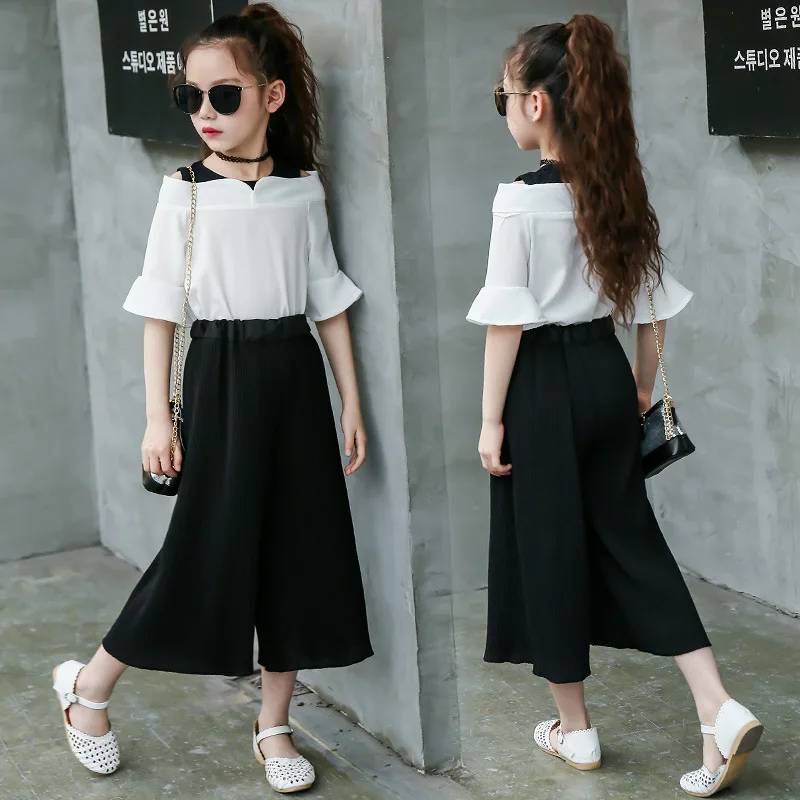 

2021 Spring Summer Kids Girls Clothing Sets T-shirt + Wide Leg Pants Suits Children Girl Clothes Outfits 4 5 6 7 8 9 10 12 Years