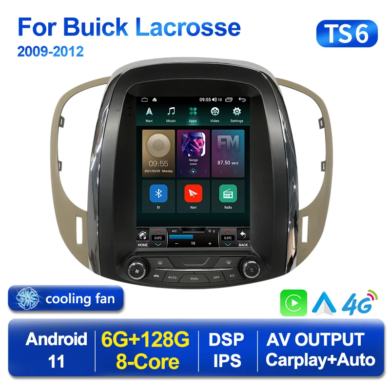 Автомобильный радиоприемник IPS Android 11 6 + 128G Tesla Style для Buick Lacrosse 2009-2012 GPS Navi Auto Stereo